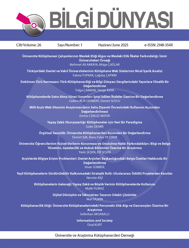 Bilgi Dünyası 2025, Cilt 26, Sayı 1 kapak