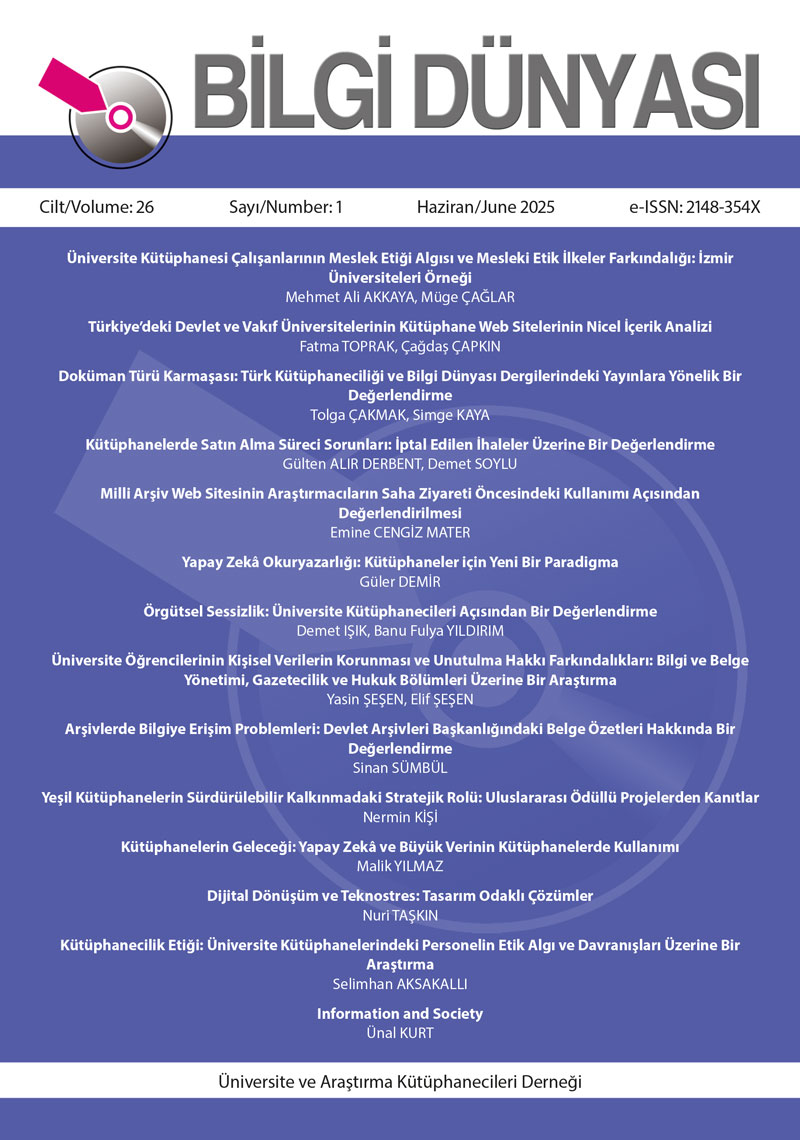 Bilgi Dünyası 2025, Cilt 26, Sayı 1 kapak